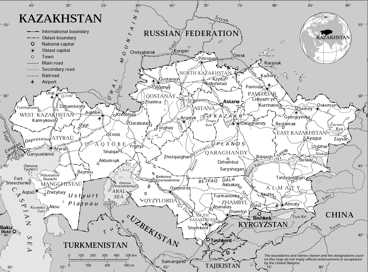 карта казахстана областям