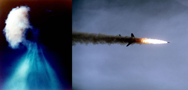 ()1957 ź  Ʒ   AIR-2  . ׹ٴ ٽ  4.5km ߴ.<br>
()1982 ĳٱ CF-101 ߻Ǵ AIR-2 (Ʒ ź ߻ )