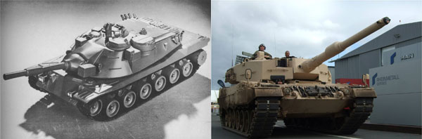 (좌)MBT-70 전차는 각종 첨단 기술들이 적용된 당시 최고의 슈퍼 전차였다. (사진 출처 미 육군)<br>
(우)서독은 1970년부터 자국이 운용 중인 M-48 전차를 대체할 레오파르트 2 전차의 개발에 집중한다. (사진 출처 KMW사)