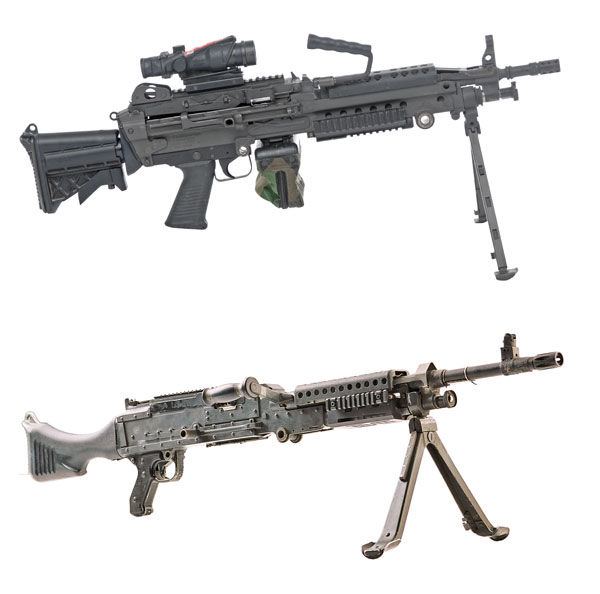 M60 ڸ ϴ ѵ<br>
5.56mm ź  M249() 7.62mm ź  M240(Ʒ)
