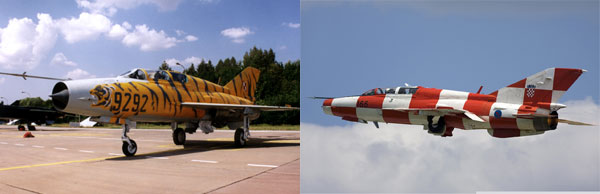 ()ҷ  ϴ MiG-21SMT<br>
()ڱ     ũξƼ  MiG-21UMD <ó: (cc) Chris Lofting>