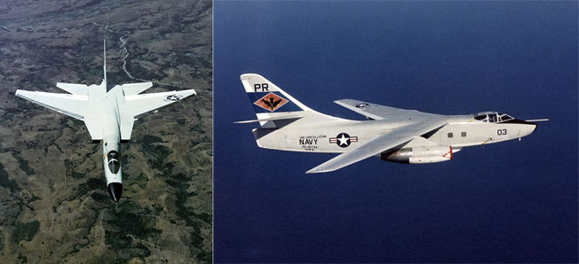 ()A-5 Ʈ  2 ӵ   ݱ ٴ  ٴϴ  ݱ   ߴ.<br>
()A-3 ī̿ ź ϰ Ÿ ħ  ݱ⿴ 1960 ߹ݺ ó EA-6B ⳪ ߱ Ǿ 1991 Ǿ.