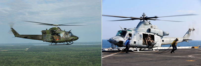 (좌)베트남 전쟁 기간 중 7,000여대가 생산된 UH-1 헬기는 다양한 작전영역에서 눈부신 활약을 선보였다. <출처: 미 육군 ><br>
(우)베트남 전쟁 기간 동안 5,000여대의 UH-1 헬기가 피격되었고 2,000여명의 조종사가 사망했다. <출처: 미 육군>