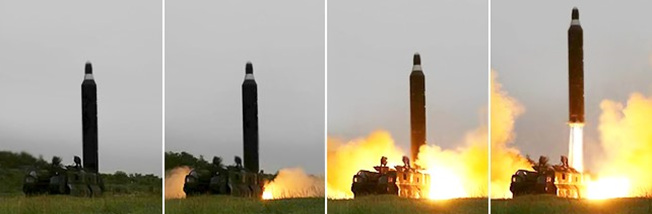 북한이 공개한 개량형 무수단 발사 연속 사진 <출처: 노동신문> 