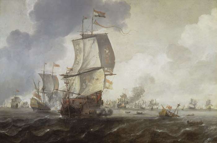 제1차 영국-네덜란드 전쟁(1652~1654) 기록화. 1654년경 그림으로 추정. 국립해양박물관(National Maritime Museum) 소장. <출처: National Maritime Museum / Royal Museum Greenwich>