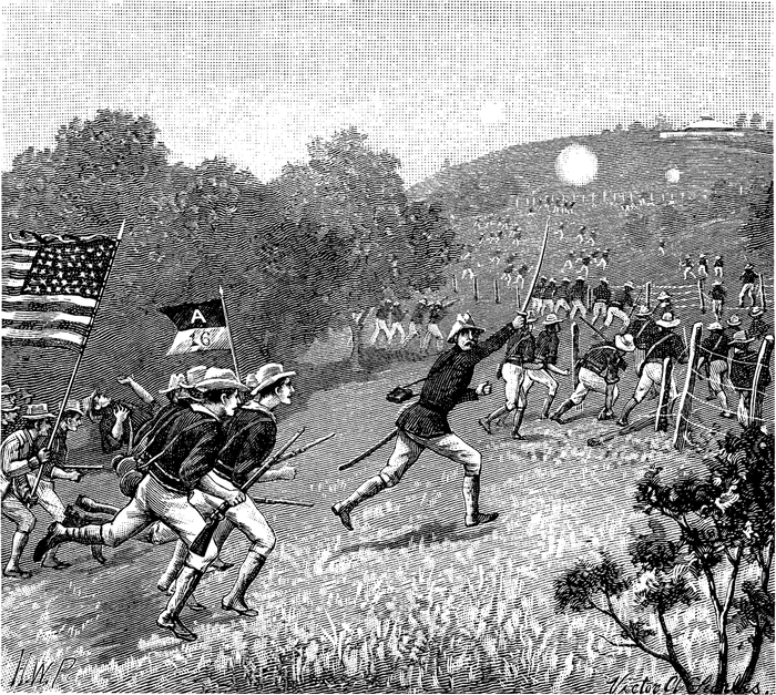 미서전쟁의 일부인 산 후안 언덕(San Juan Hill) 전투 묘사도. <출처: Public Domain>
