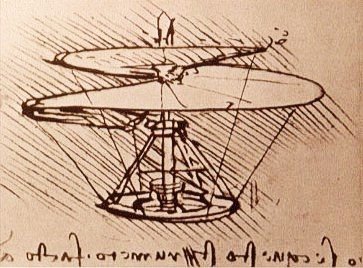 레오나르도 다 빈치가 설계한 나선형 비행체(aerial screw) <출처 : public domain>