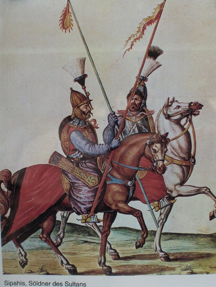 오스만이 정복지의 기독교 노예 아이들을 모아 근위병으로 구성한 카프쿨루 시파히(Kapıkulu Sipahi) 병사들이 비엔나 전투에 참전했을 당시의 복장. <출처: Wikimedia Commons/ Public Domain>