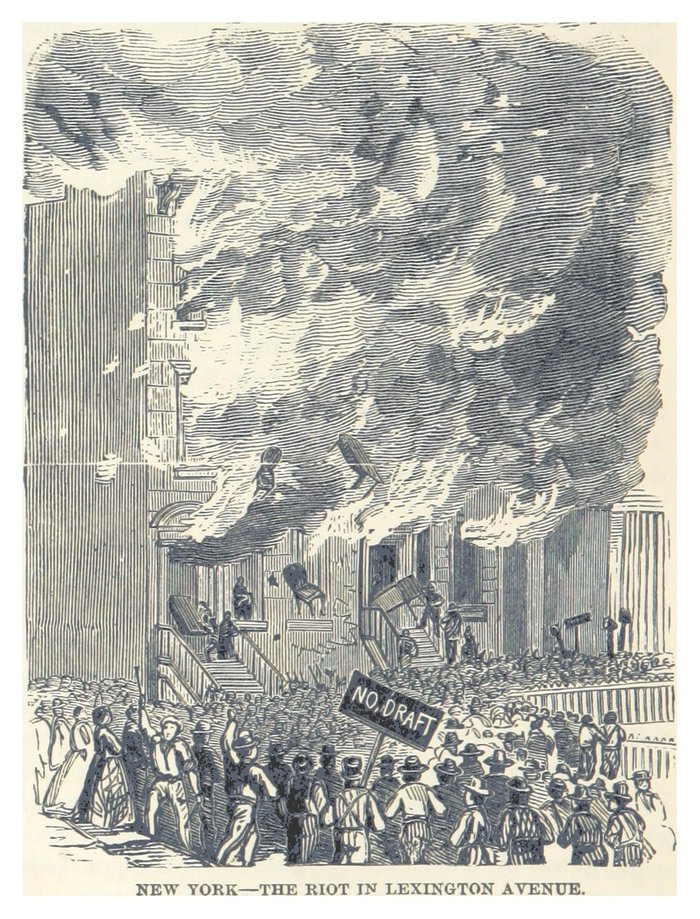불합리한 징병제도에 항의하며 발생한 뉴욕 징병 폭동의 스케치. <출처: Wikimedia Commons>