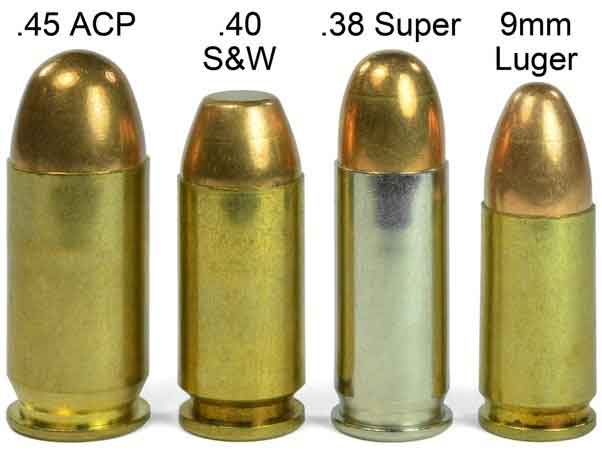  źȯ : (ʺ) 45ACP ź, 40̽&(Smith & Wesson) ź, 38 ź, 9mm Ķ ź <ó: Public Domain>