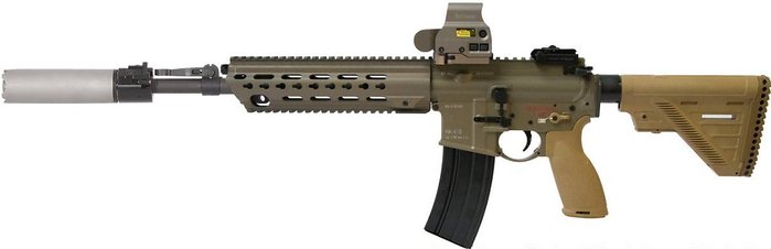 B&T사의 라이텍스(Ritex)-V 소음기를 장착한 HK416A7 <출처: Europäische Sicherheit & Technik>
