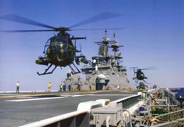 AH-6 건쉽은 아라비아해에서 유조선 보호임무를 수행하면서 전과를 올리기도 했다. <출처: USASOC>