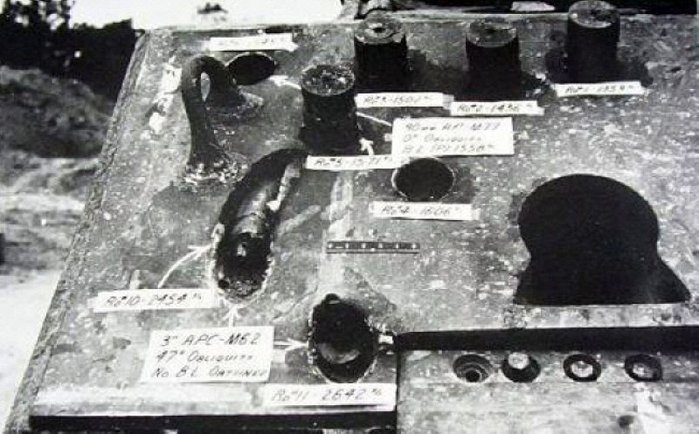 애버딘 시험장에서 M4A3E2의 전면 장갑 피격 테스트 결과 < 출처 : Public Domain >