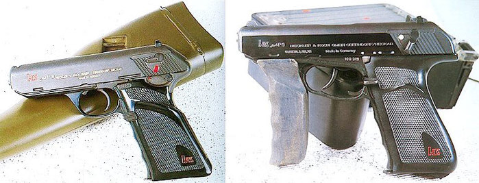 기관권총의 첫 시제모델인 일련번호 StK 0004(좌)와 목제 전방손잡이를 장착한 기관권총모델(우) <출처:hkpro.com>