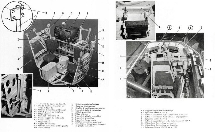 AML 60 포탑 내부도(좌)와 포탑 오른쪽에 위치한 사수석(우). 측면에 잠망경 2개가 보인다.<출처 : chars-francais.net>