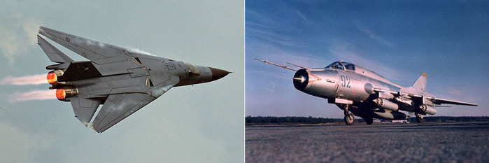 미국과 소련이 1960년대초 F-111(좌)과 Su-17(우) 등을 개발하자, 가변익기의 열풍이 불었다. (출처: Public Domain)