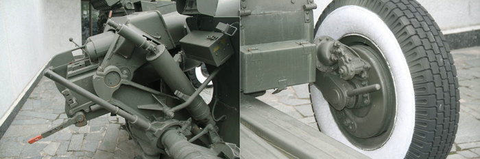 포가 오른쪽에 있는 레버를 사용하여 바퀴를 들어 올릴 수도 있고, 바퀴에도 손잡이가 있다.<출처 : britmodeller.com>
