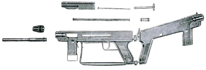 야전분해된 마드센 M/50 기관단총의 모습 <출처: Public Domain>