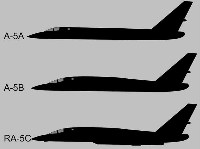 A-5A, A-5B, RA-5C의 실루엣 비교도. (출처: CC BY-SA 4.0 / Wikipedia.org)