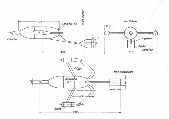독일이 제2차 세계대전 말기 개발한 X-7 로트케프헨 3면도 <출처 : soldatenforum.com>