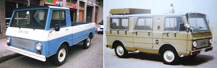 스페인 지프의 현지모델인 VIASA 트럭(좌)과 스페인 국립경찰용 VIASA SV-430밴(우) <출처: Public Domain>