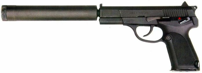 QSZ-92권총에 QSW-06 소음기를 장착한 06식 미성권총 <출처: Public Domain>