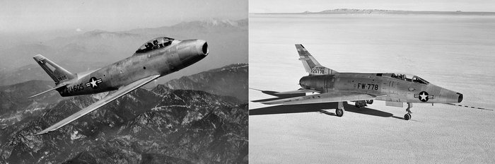 F-86 세이버와 F-100 슈퍼세이버는 2차대전 이후 미국 제트전투기 전력의 중핵으로 기여해왔다. <출처: Public Domain>