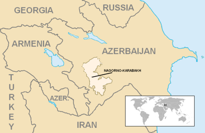 아제르바이잔 소비에트 사회주의 공화국 안에 지정된 나고르노-카라바흐 자치구(1923∼1991) <출처: 위키피디아>