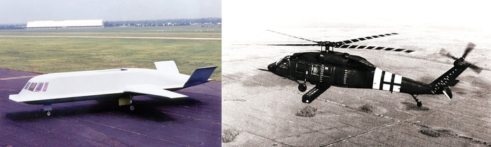 페이브무버 레이더를 탑재한 택싯 블루 시연기(좌)와 YEH-60 SOTAS 전장감시 헬기(우) <출처: Public Domain>