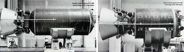 RT-2PM 토폴 미사일의 2단(왼쪽)과 3단(오른쪽) 추진체 <출처: Public Domain>