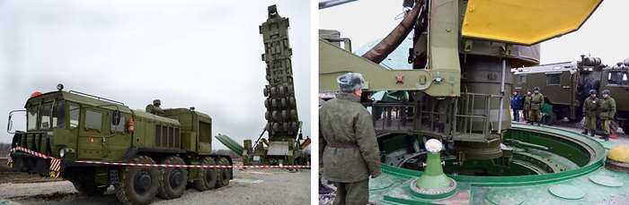 RT-2PM2 토폴-M 미사일 운반차량이 사일로 발사용 RT-2PM2 토폴-M을 운반하여(왼쪽) TLC를 사일로에 장착하고 있다(오른쪽). <출처: 러시아 전략로켓군>