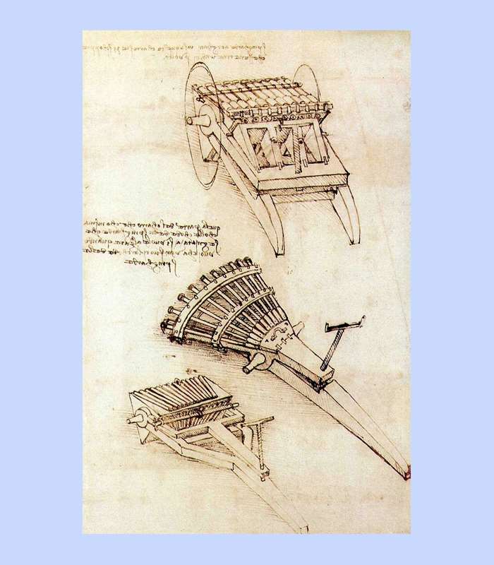 레오나르도 다빈치의 기관총 설계도 <출처: Public Domain>