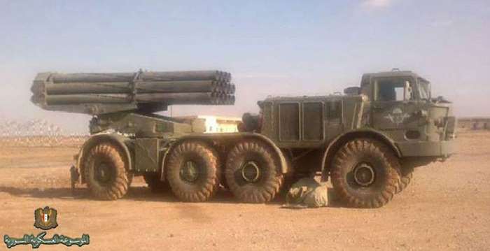시리아 군이 사용중인 BM-27 다연장로켓 <출처: Encyclopedia of Syrian military>
