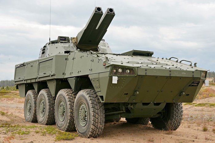 핀란드와 스웨덴이 공동 개발한 AMOS 쌍열 박격포탑을 장착한 핀란드군 XA-361 <출처 : patriagroup.com>