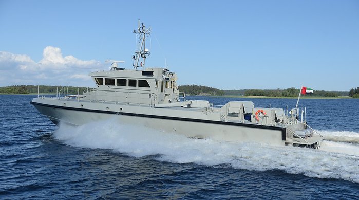 스웨덴에서 건조한 UAE 해군용 NEMO 박격포 시스템 탑재 24m 급 고속정 <출처 : swedeship.se>