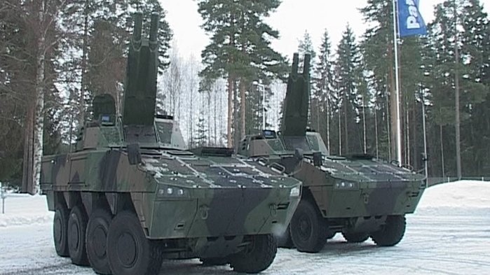핀란드 육군의 AMOS 탑재 AMV 차륜형 장갑차 XA-361 <출처 : yle.fi>