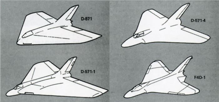 D-571에서 F4D-1에 이르기까지 설계의 변화 <출처 : 네이버 무기백과>