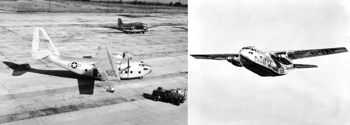 XC-123 프로펠러수송기 시제기(좌)와 XC-123A 제트수송기 시제기(우) <출처: 미 공군>