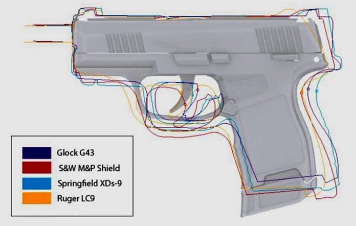 동급의 9mm 서브컴팩트 권총과 비교해본 P365의 프로파일 <출처: SIG Sauer>