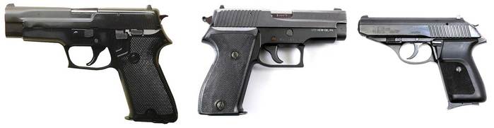 P220(좌)의 성공으로 컴팩트형인 P225(중간)과 사복경찰용 P230(우) 등이 등장하면서 시그사우어는 권총제품의 라인업을 점차 완성시켜 나가게 되었다. <출처: SIG Sauer>