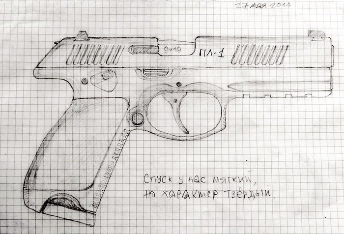 레베데프가 그렸던 권총설계안의 첫번째 스케치 <출처: Дмитрий Лебедев>