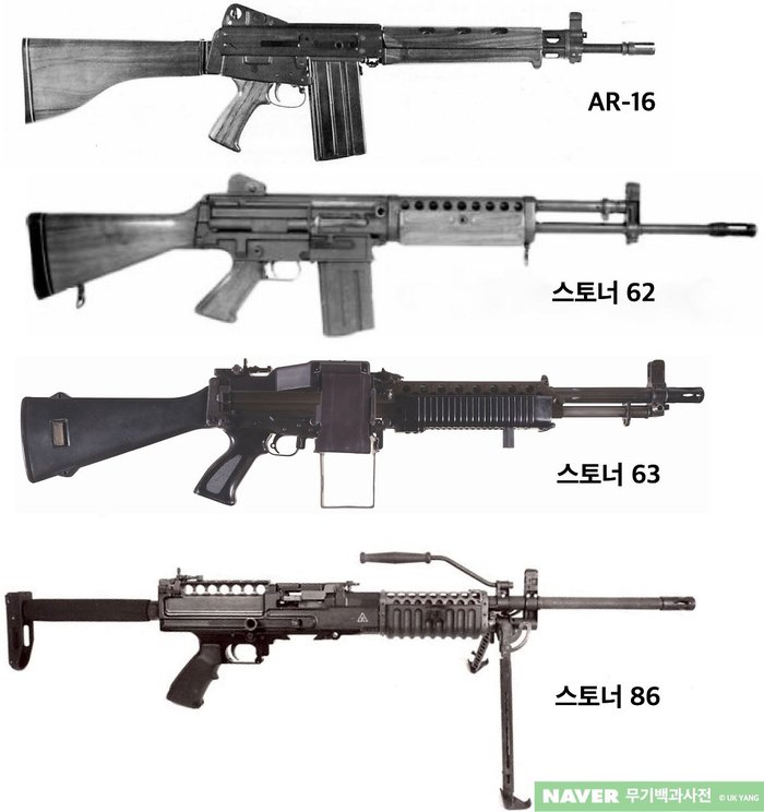 AR-10과 AR-15의 개발 이후에도 스토너는 꾸준히 총기개발을 계속해왔다. <출처: NAVER무기백과사전>