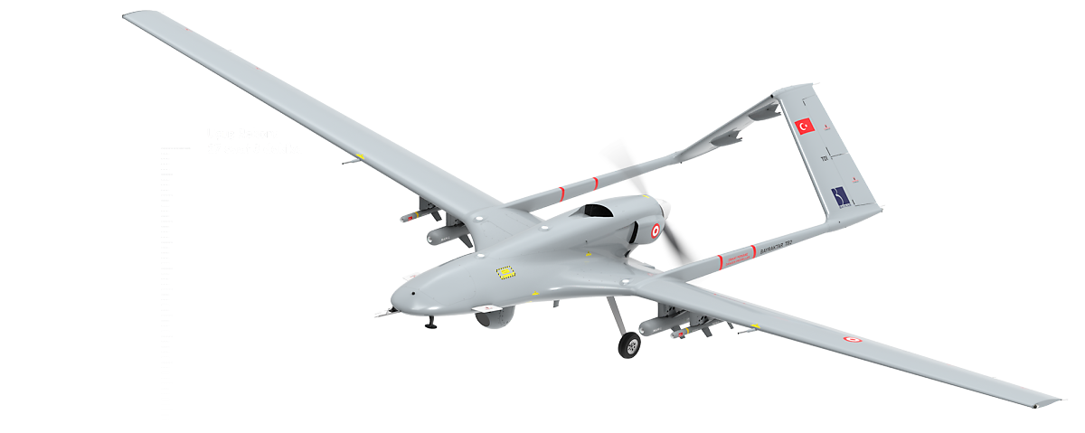 위에서 본 바이락타르의 전체 모습. 외양 면에서는 일반적인 UAV 설계처럼 유선형 동체와 긴 주익, 푸시(push) 타입의 엔진과 두 개의 붐(boom)으로 뒤집은 V형 미익을 연결한 모습이다. (출처: Baykartech.com)