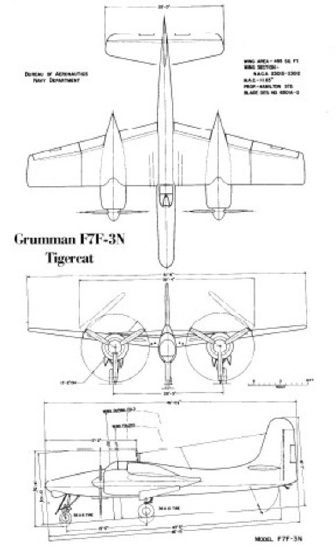 F7F의 3면도. 상당히 평범한 형상이다. < 출처 : Public Domain >