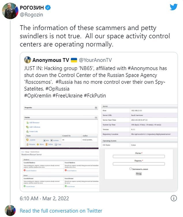 국제 해커 조직인 어나니머스(Anonymous)는 러시아 연방 우주국(Roscosmos)을 해킹하여 러시아가 스파이 위성을 운용할 수 없다고 주장했다. 이와 관련하여, 러시아 연방 우주국장인 로고진(Dmitry Rogozin)은 어나니머스의 주장이 사실이 아니라고 자신의 트위터를 통해 반박했다. 하지만 우크라이나군의 작전 템포가 러시아군보다 빨랐다. 이것은 우크라이나가 러시아군보다 ISR 능력이 우세하다는 것을 의미한다. 감시·정찰 위성은 ISR을 위한 핵심 자산이다. 따라서 러시아보다는 어나니머스의 주장이 더 신빙성이 있어 보인다. <출처: https://www.dailymail.co.uk/sciencetech/article-10569399/Anonymous-hacking-group-says-shut-Russias-space-agency-Roscosmos.html>