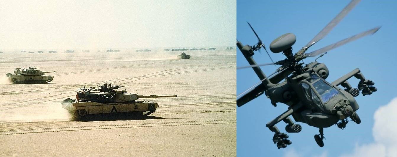 걸프전 당시 미군의 M1 전차와 아파치 공격헬기는 일방적으로 이라크의 소련제 군사 장비를 격파하면서 전력의 질적 격차가 무엇인지를 보여줬다. <출처 : public domain>