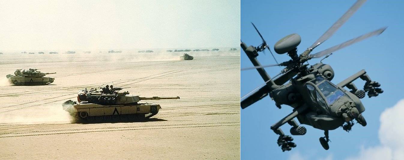 걸프전 당시 미군의 M1 전차와 아파치 공격헬기는 일방적으로 이라크의 소련제 군사 장비를 격파하면서 전력의 질적 격차가 무엇인지를 보여줬다. <출처: Public Domain>
